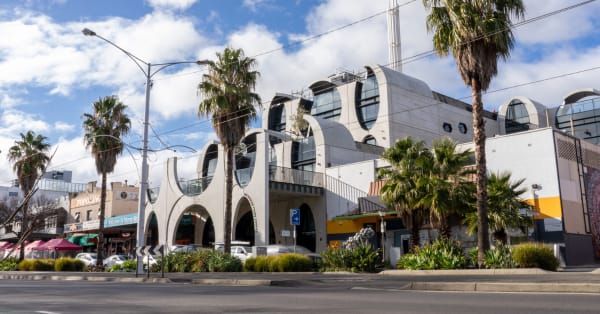 External street view of the Victorian Pride Centre on Fitzroy Street in St Kilda